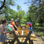 Girl Scouts paint picnic tables